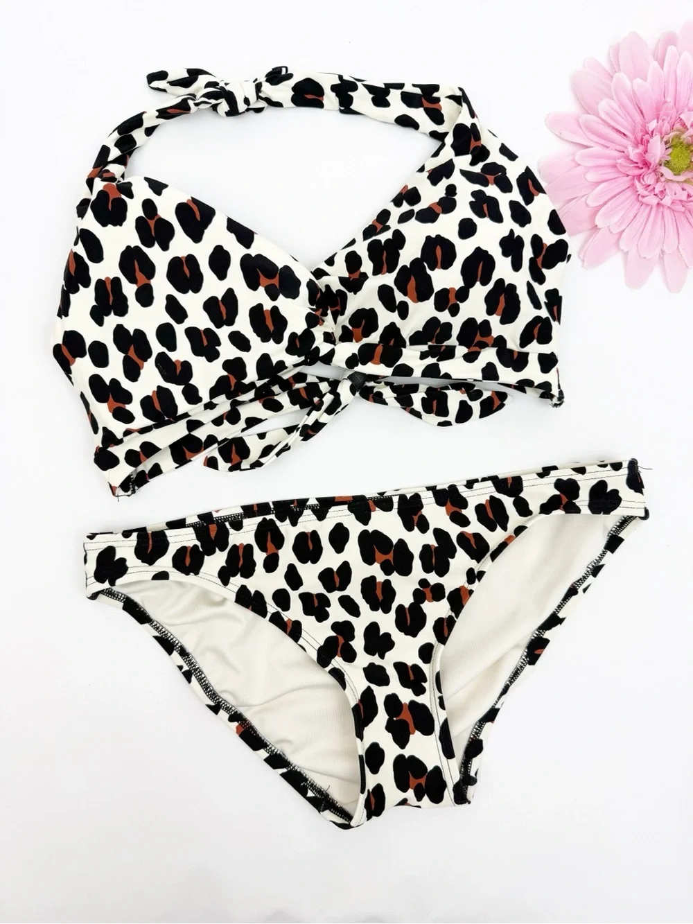 Kate Spade Leopard Animal Print Bikini Set Halter Top Bottoms Two(2) Piece Swim